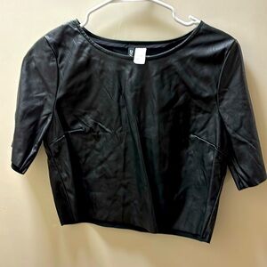 Faux leather short sleeve top